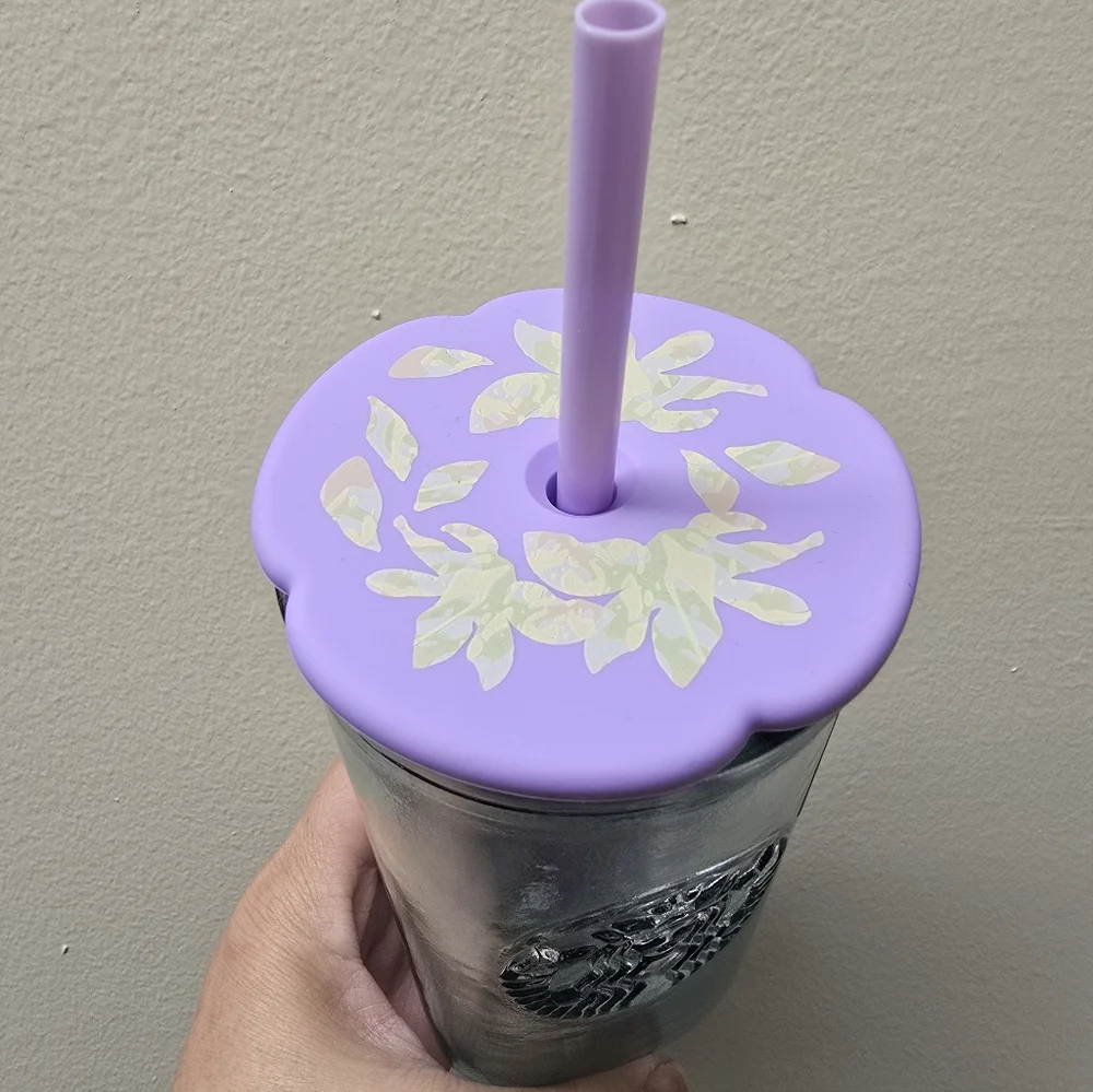 NWT Starbucks 2026 Easter LATAM Recycled Glass With Silicon Flower Shaped Lid